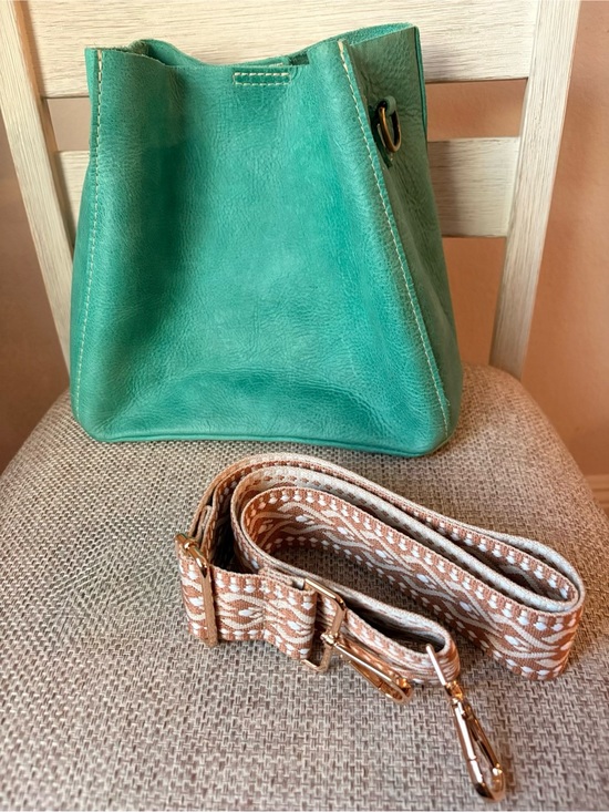 Portland Leather Handbags - Portland Leather Goods Reef Butterfly Bucket Bag with Removable Patterned Strap